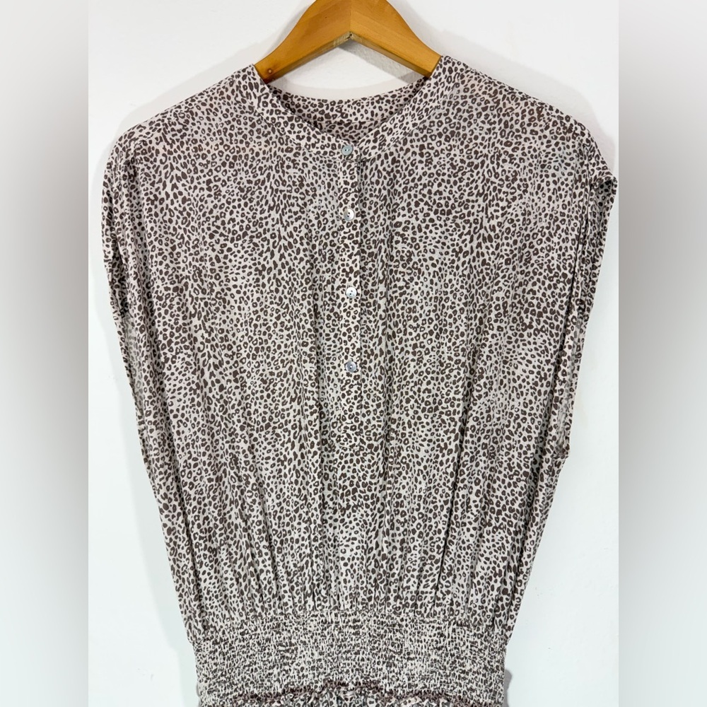 Rails Angelina Cheetah Print Mini Dress Linen Blend Smocked Waist Woman's Size L - Picture 7 of 12